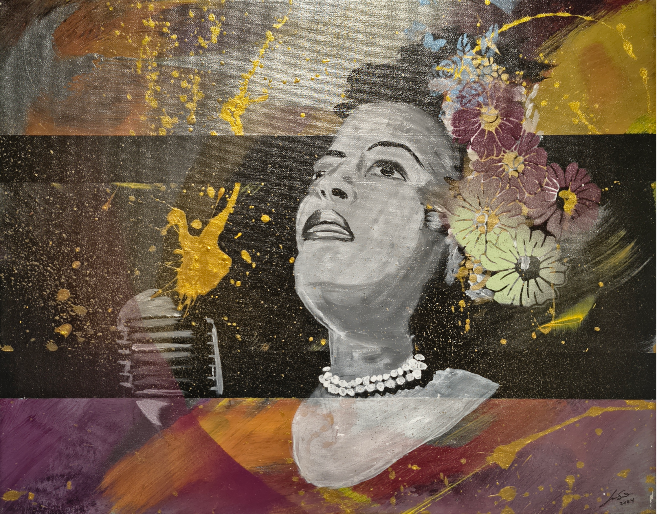 Billie Holliday
Acrylic on Canvas 
Size 16"x20"