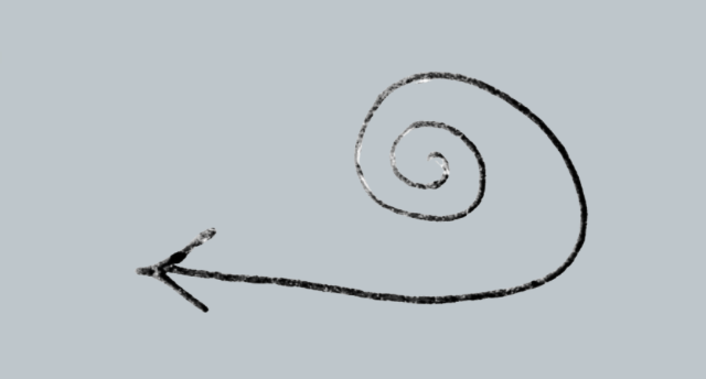 Simple black spiral arrow on light gray background