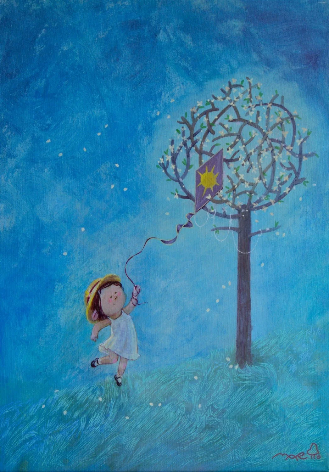  A Song of Wind and Kite , 2026. Acrylic, 50x70 cm. Available.