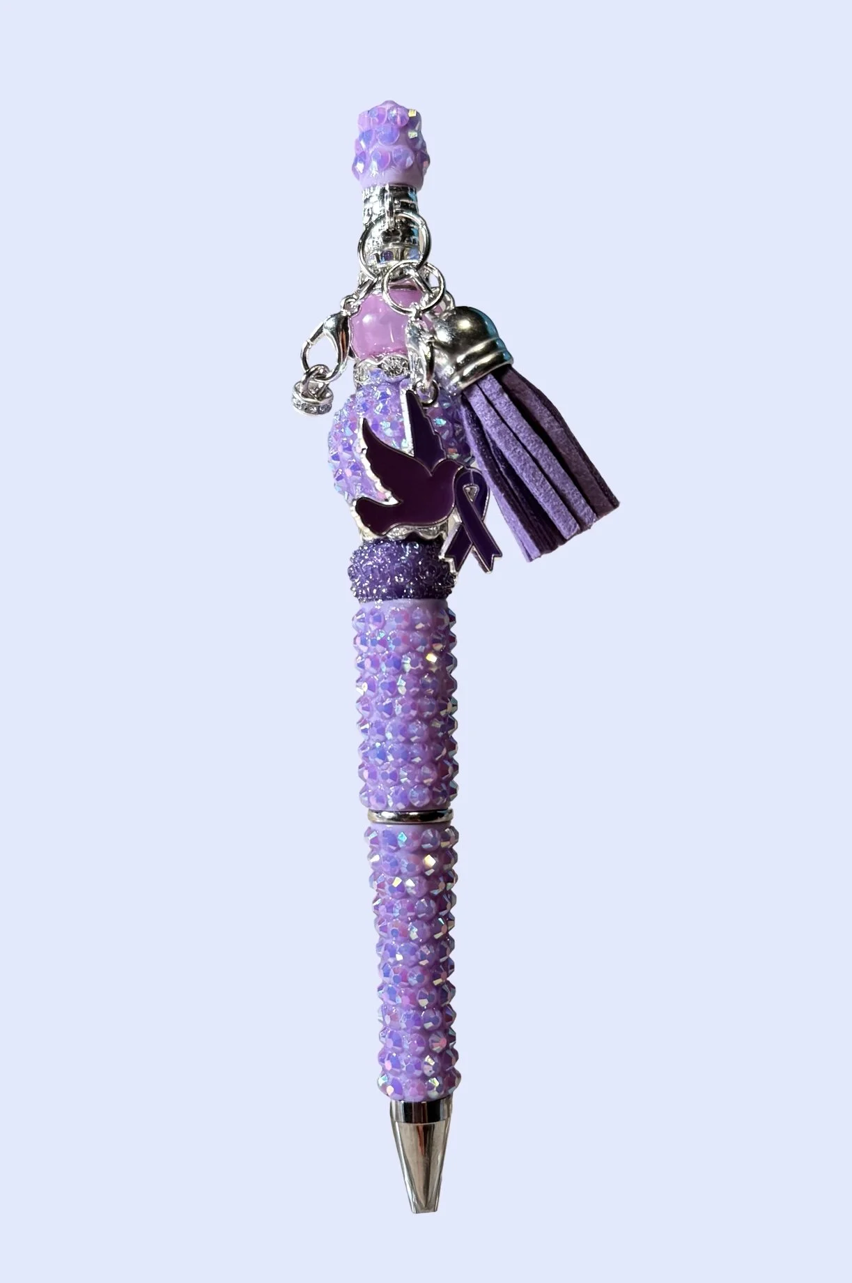 Purple Ribbon Handmade Rhinestone Pen
