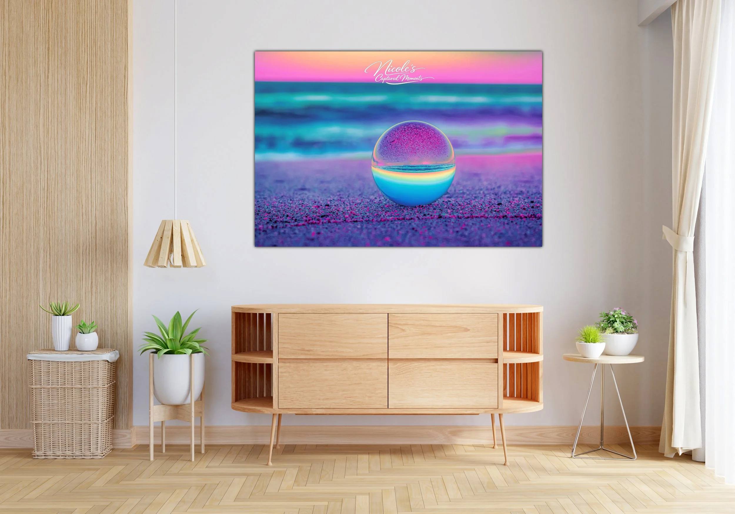 Lensball & Pink Sunset Beach | Wall Art Print