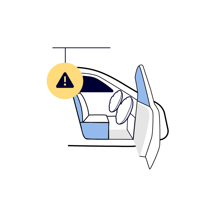 Diagram of a car interior showing an airbag warning alert.
