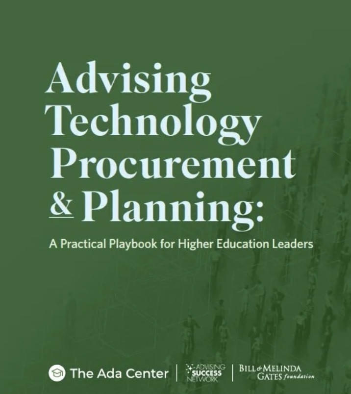Book cover titled "Advising Technology Procurement & Planning: A Practical Playbook for Higher Education Leaders" with a green background and cityscape silhouette.