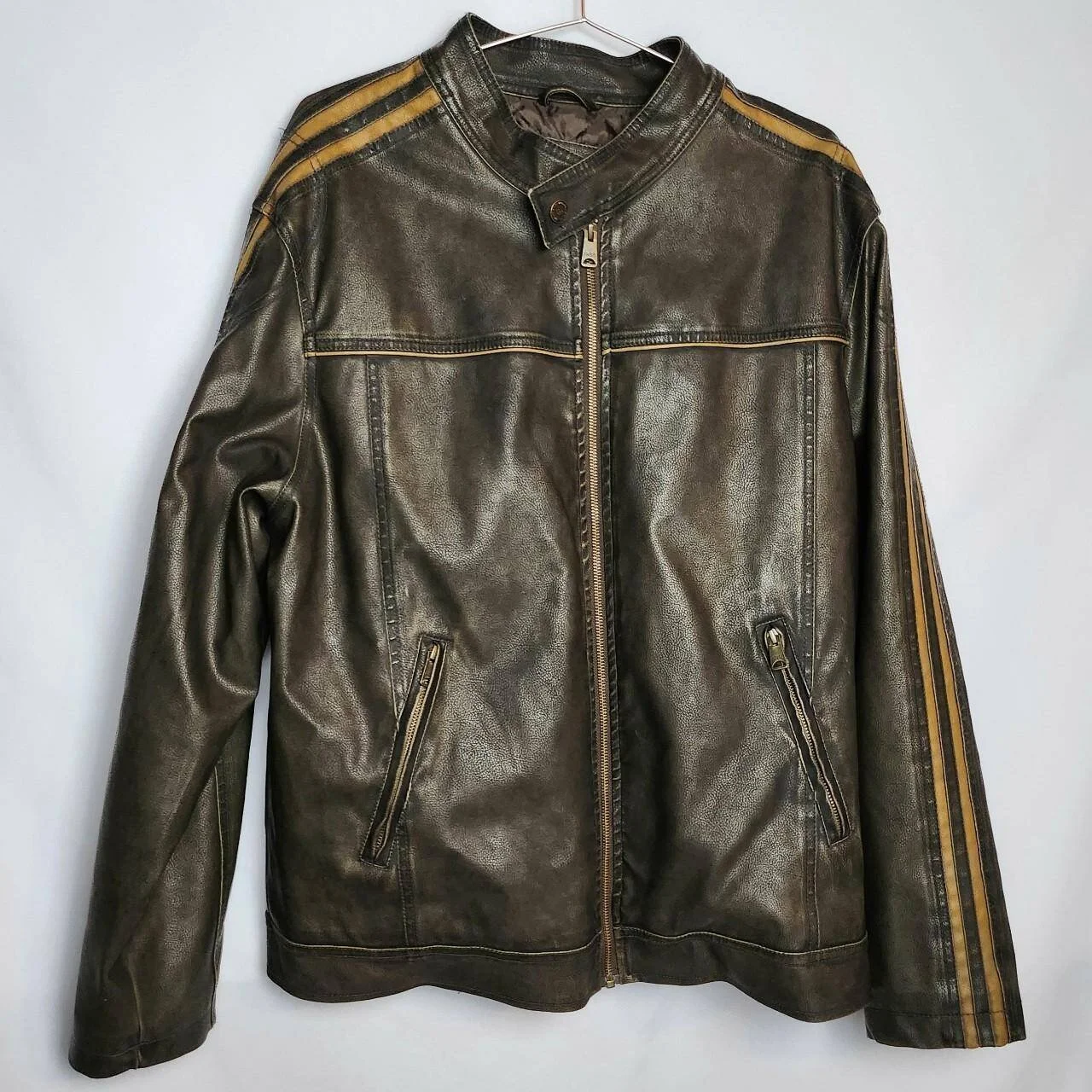 Vintage Leather Motorcyle 'Moto' Jacket in Dark Taupe and Tan