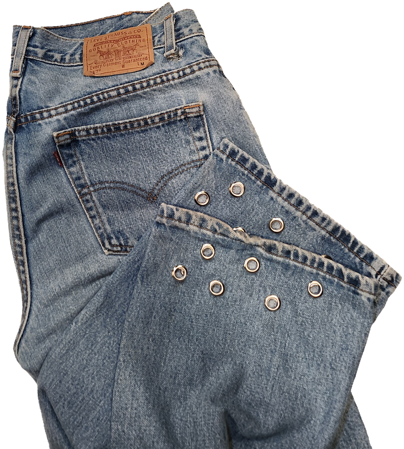 Upcycled vintage Levi's jeans with silver grommets (2024)