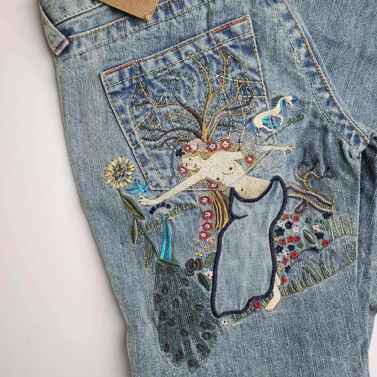 True Religion Joey Bootcut Jeans with Mother Nature Fairy Mermaid Embroidery