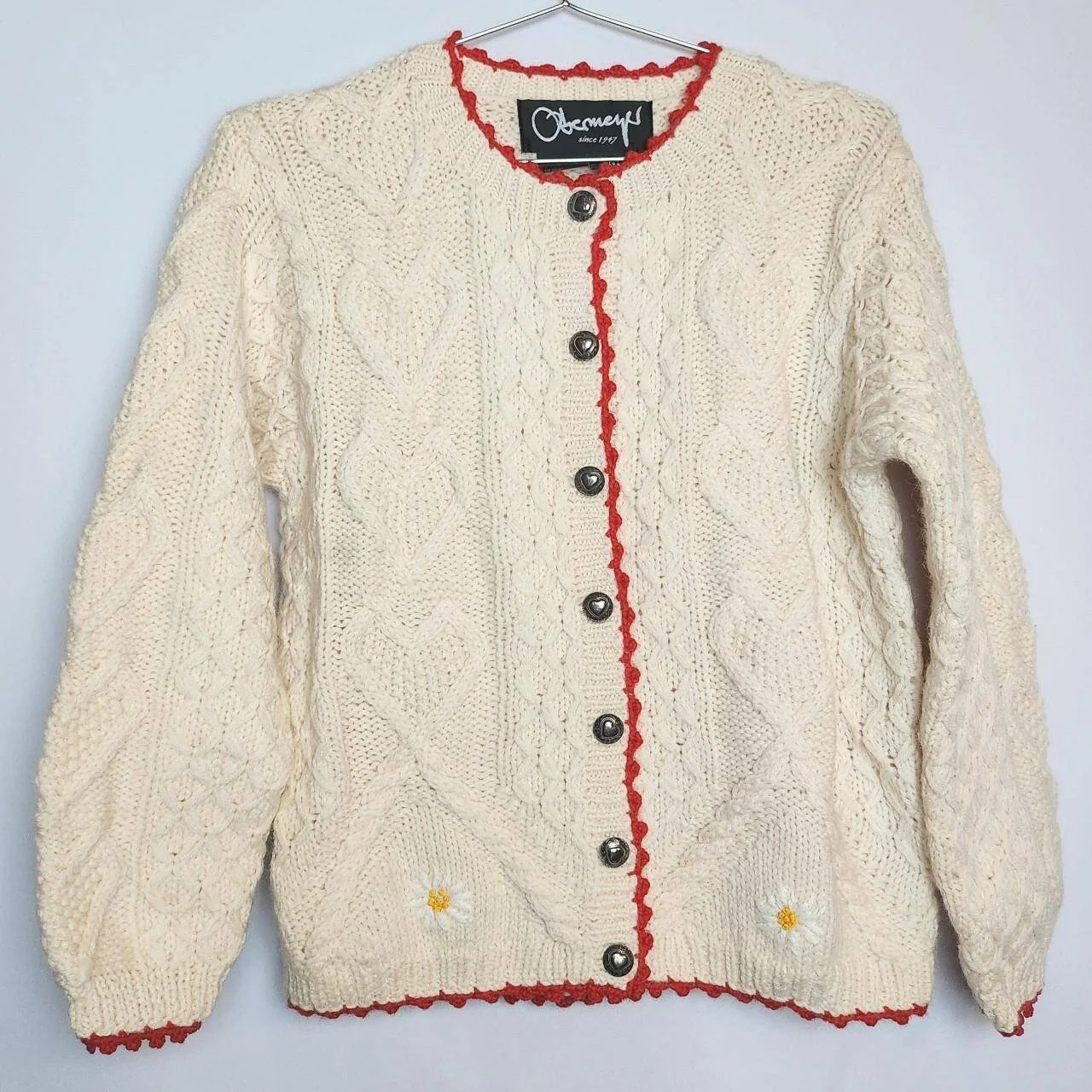 Vintage Wool Embroidered Cardigan in Ivory