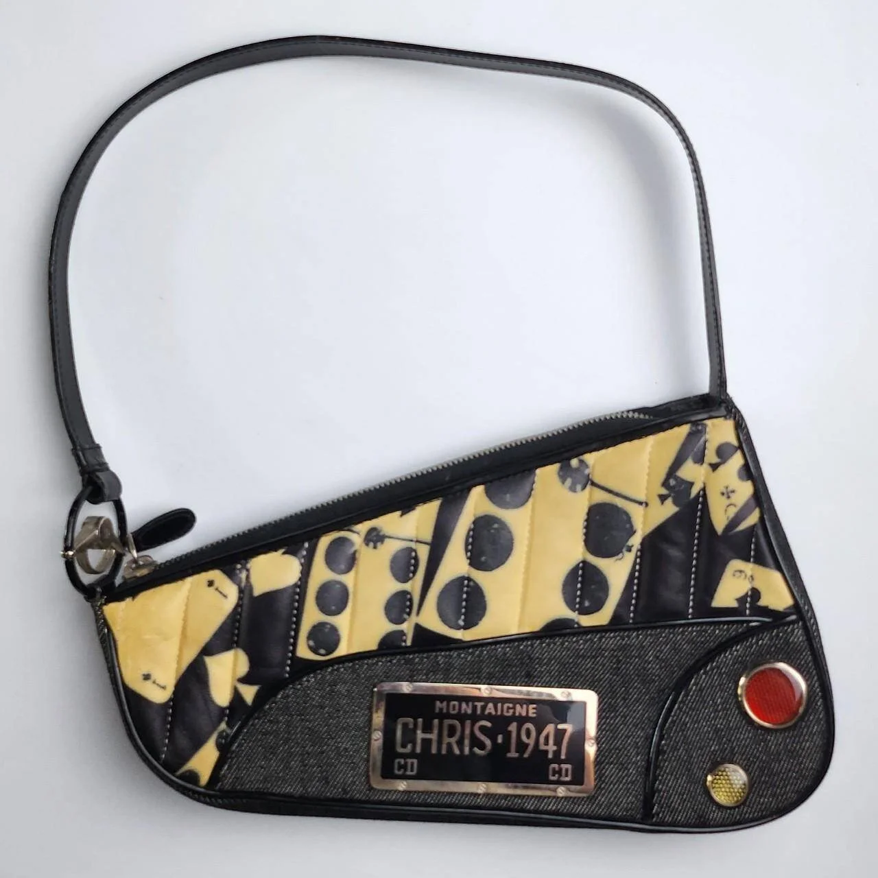 Vintage, Rare Christian Dior Montaigne Mini License Plate Saddle Bag in Casino Spades