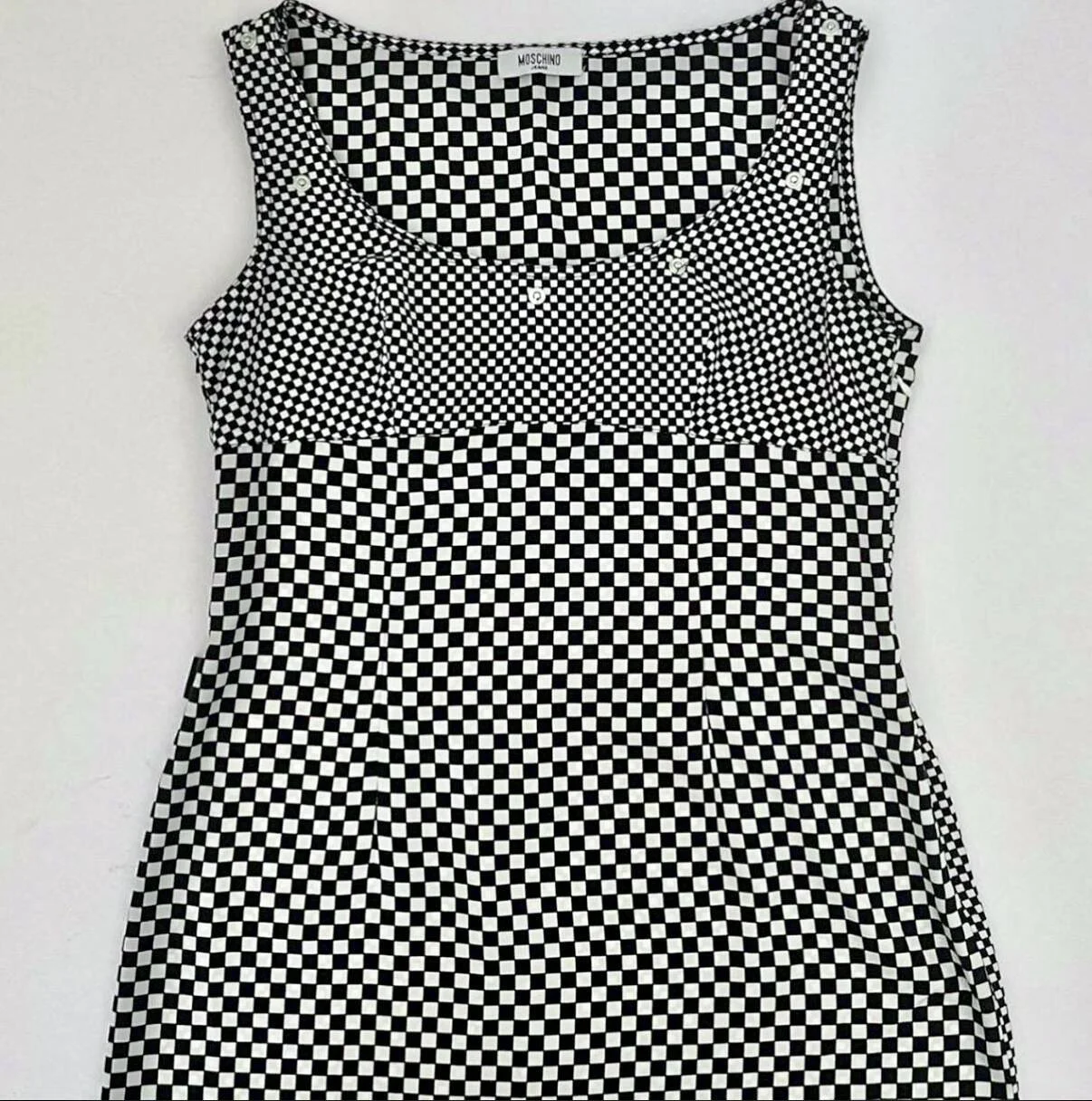 Vintage Rare Moschino Psychedelic Checkered Dress in Black and White