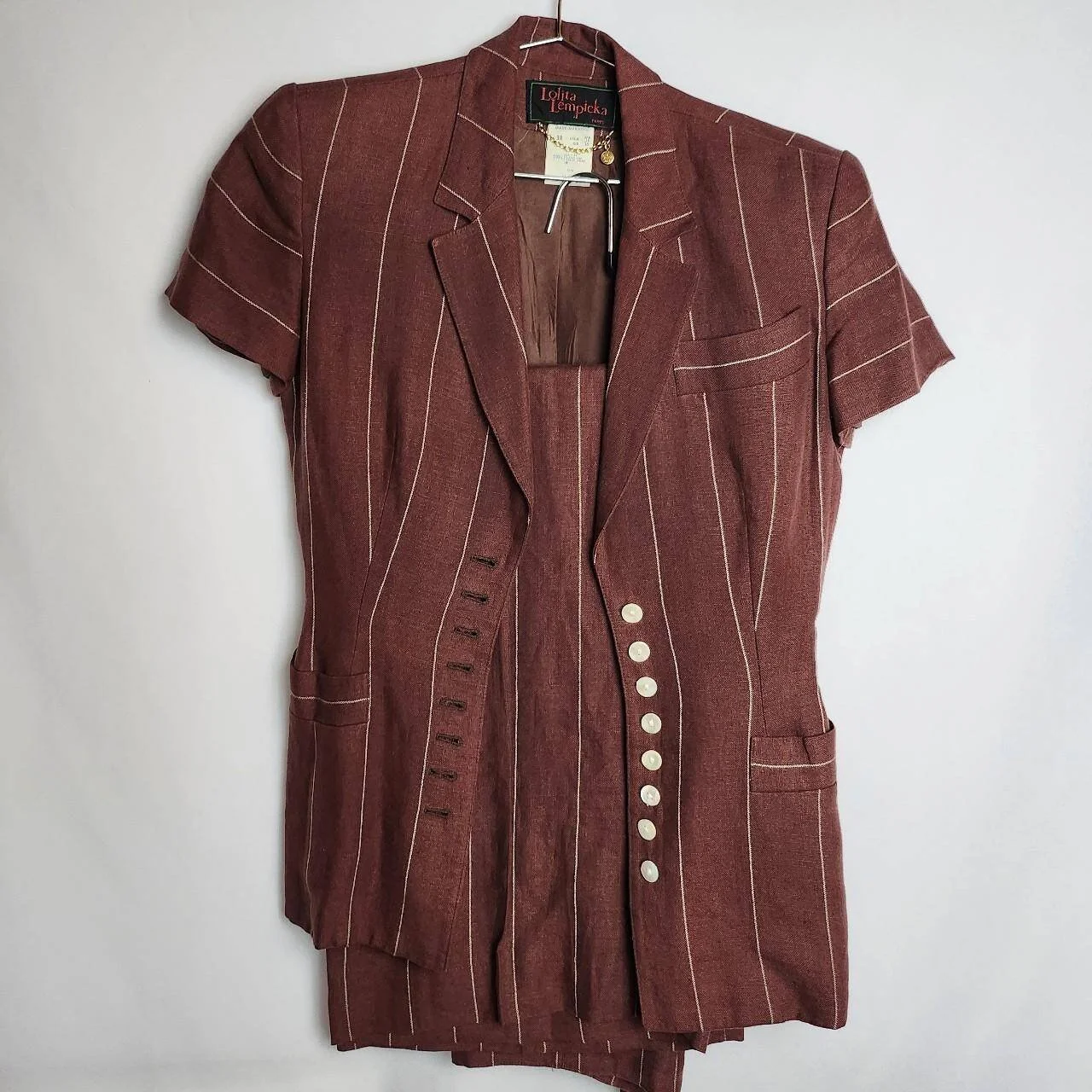 Vintage Parisian Pantsuit in Brown Pinstripe by Lolita Lempicka Paris