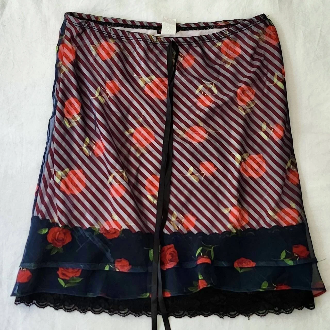 Vintage Mesh Red Rose Midi Skirt