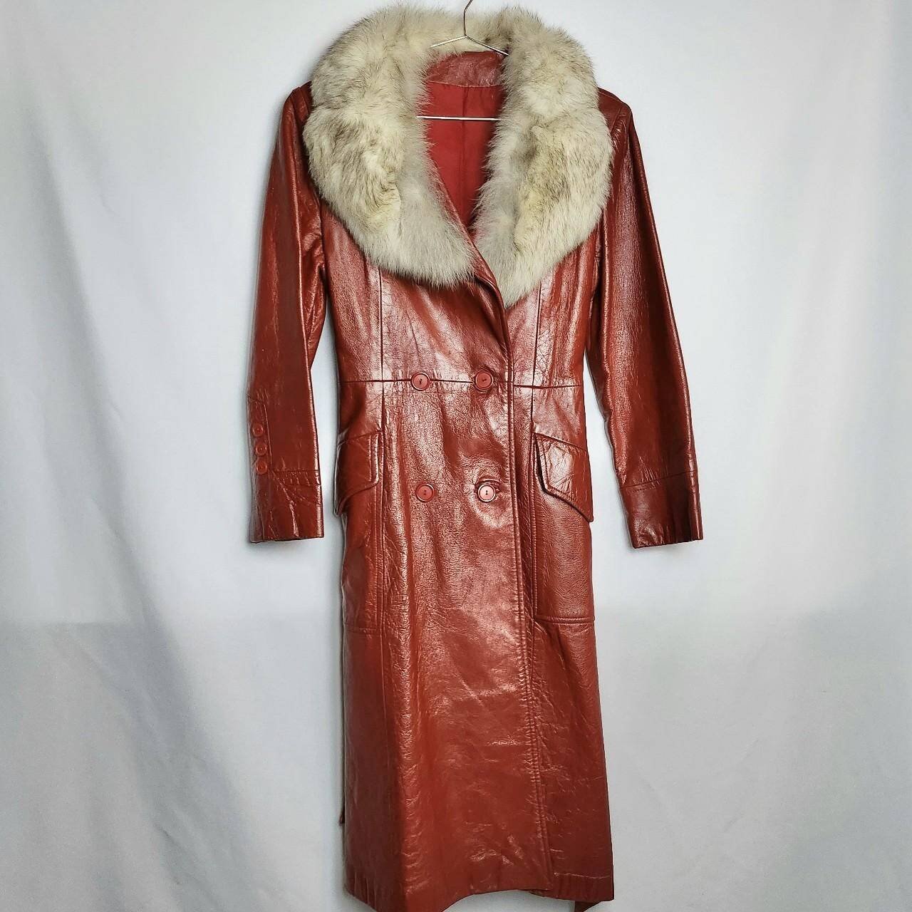 Vintage Double Button Trench Coat, Genuine Leather and Fur in Mahogany