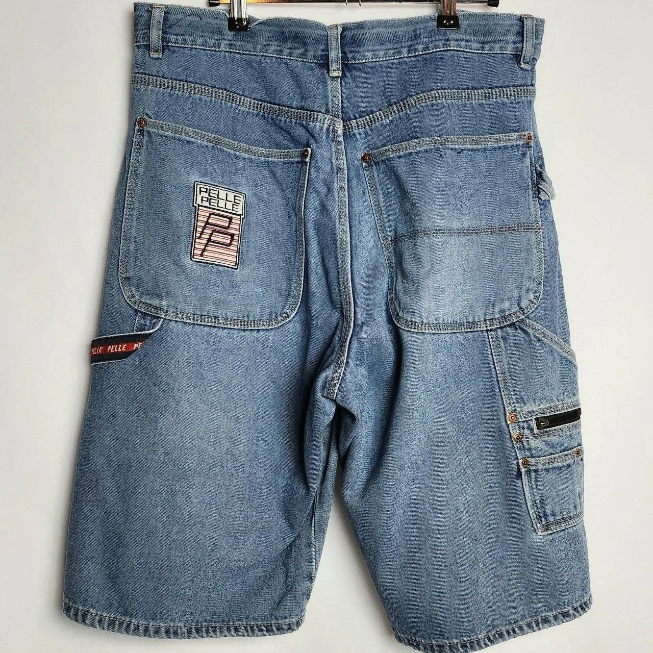 Vintage Pelle Pelle Denim Cargo Shorts with Embroidery