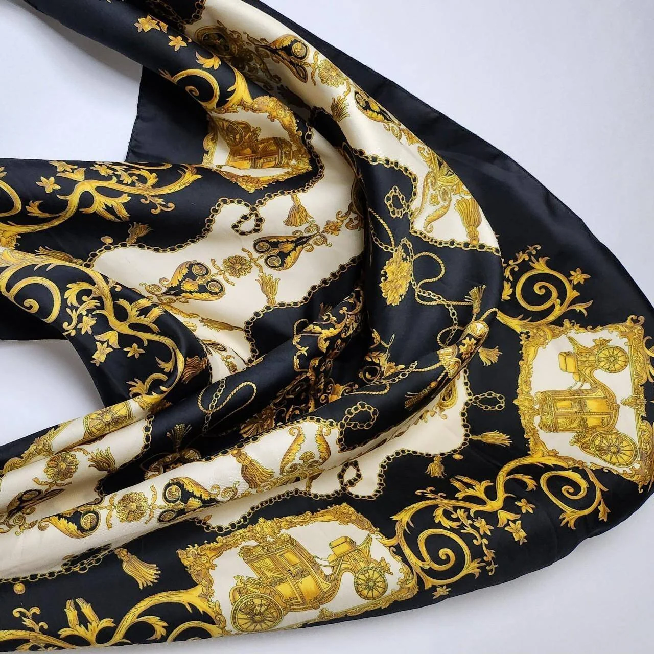 Vintage Royal Scarf in Black, White, and Gold