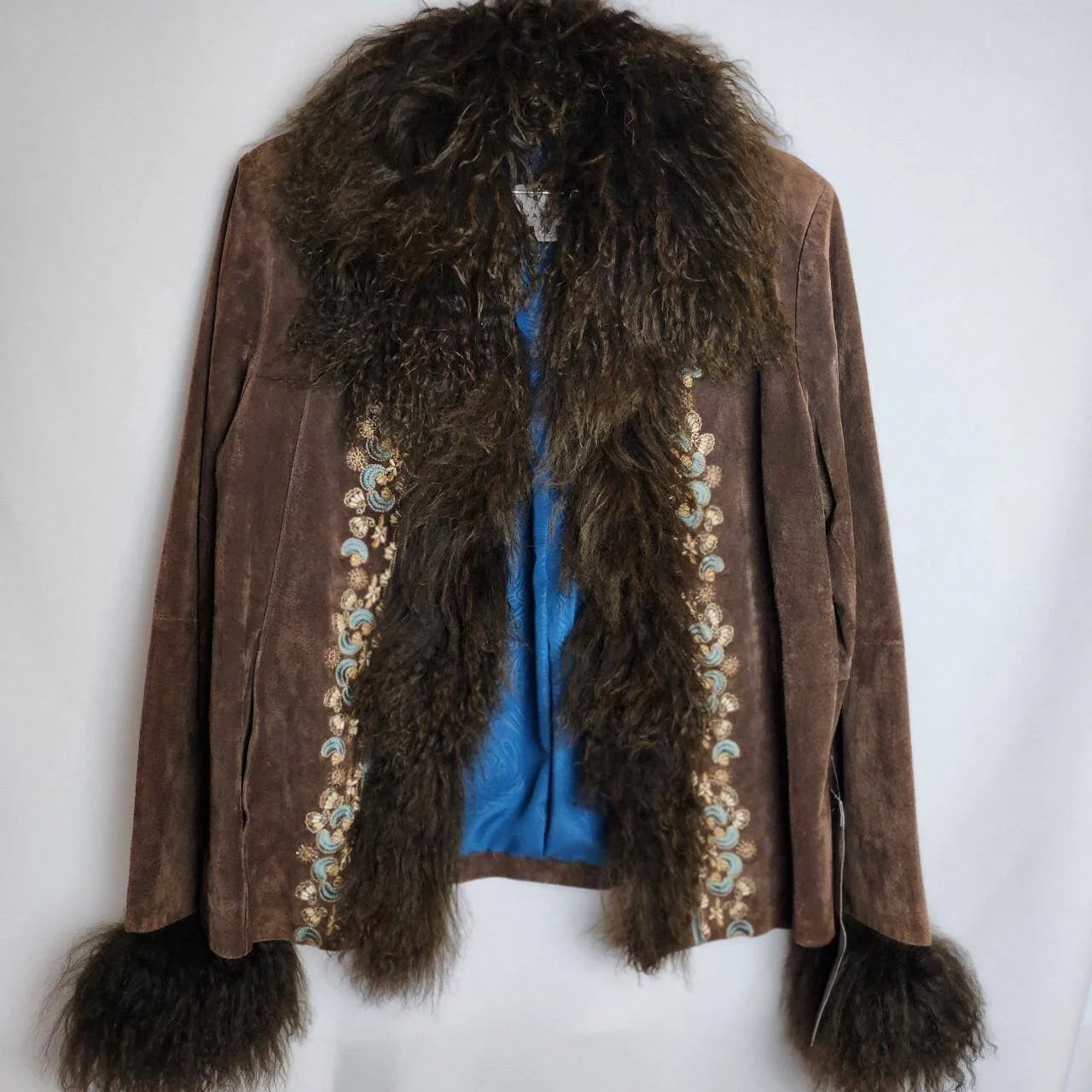 Vintage Deadstock 70s Style Penny Lane Brown Fur Trim Suede Afghan Coat