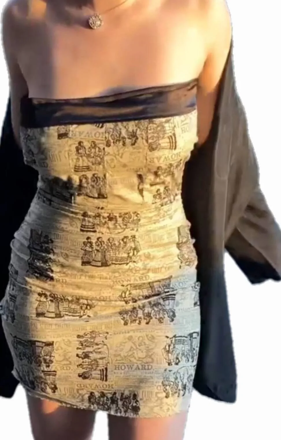 Handmade dress from deadstock newspaper fabric (2022)