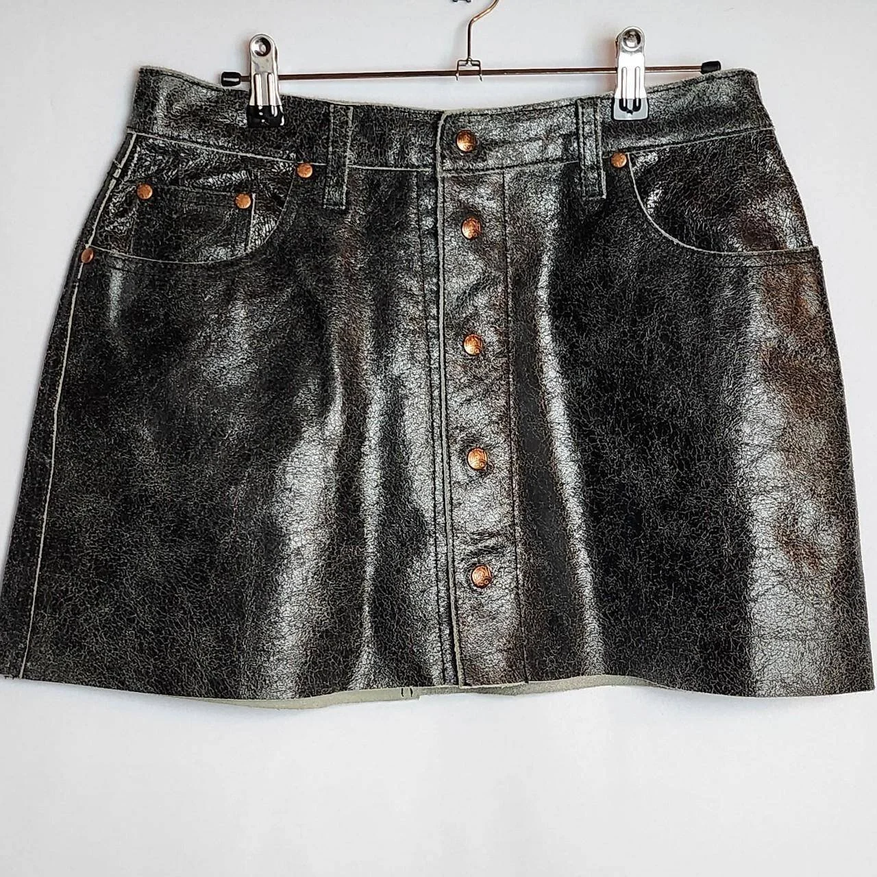 Vintage Deadstock Diesel Cracked Leather Moto Biker Skirt in Black