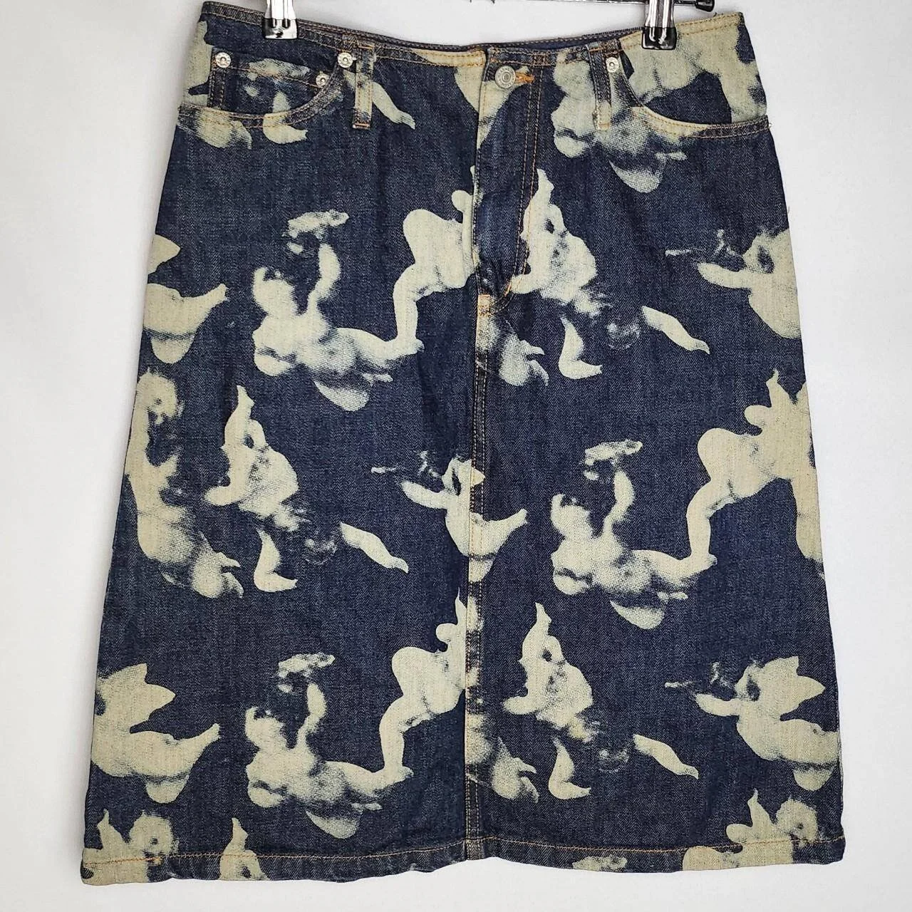 Extremely Rare Angel, Cherub Print Denim Midi Skirt from the Ozone Community