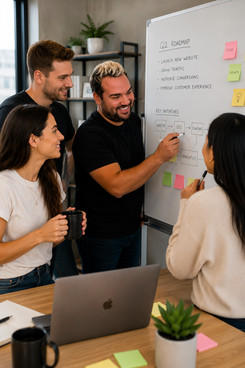 Viber ecommerce marketing team collaborating during a strategy session at whiteboard