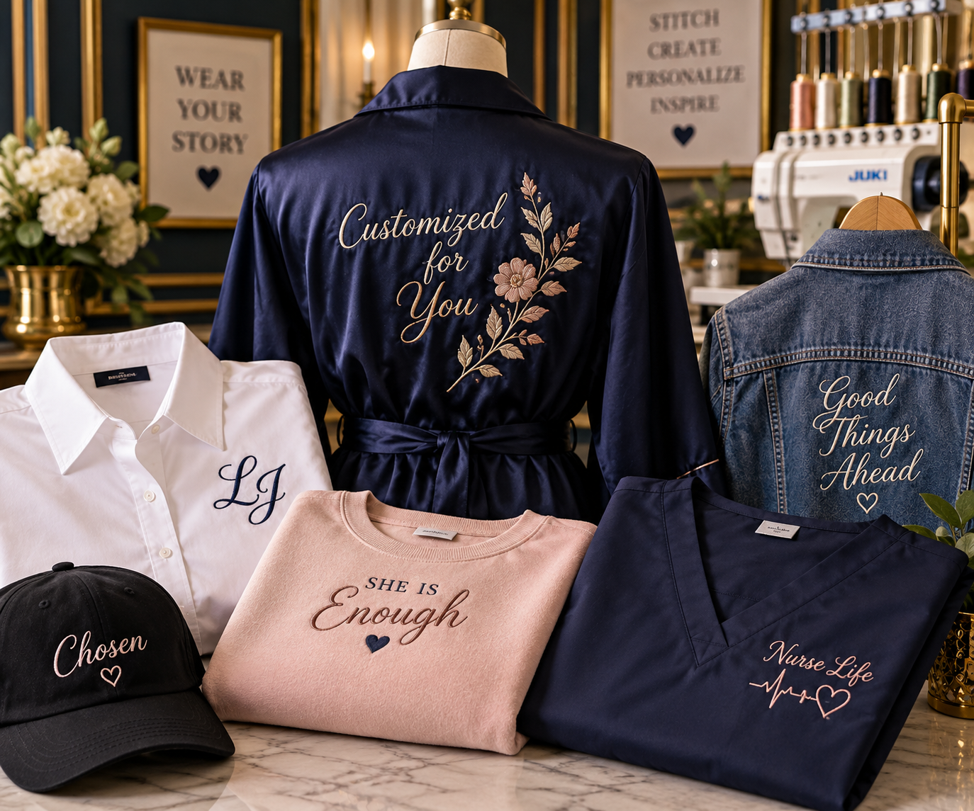 Add a distinctive personal touch with custom embroidered monograms and initials. From robes and towels to bags, linens, garments, and gifts, Lynnette January Design Studio creates personalized embroidery designed to make everyday pieces uniquely your