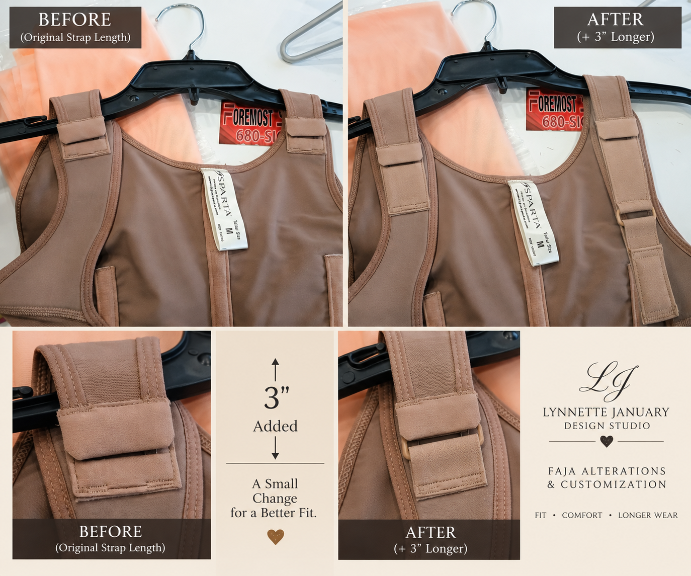 Padded Shoulder Strap Lengthening

Padded faja shoulder straps can be professionally lengthened when the original straps are too short, restrictive, or uncomfortable. Additional length is carefully added while maintaining the width, strength, and sup