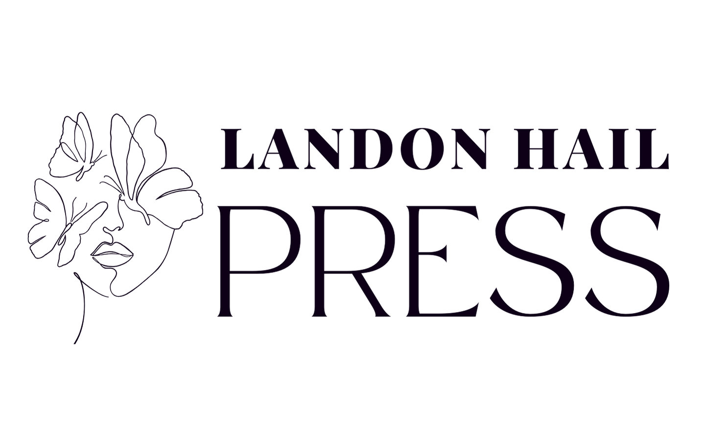 Landon Hail Press logo featuring a line drawing of a woman's face with floral elements and the text 'Landon Hail Press'.