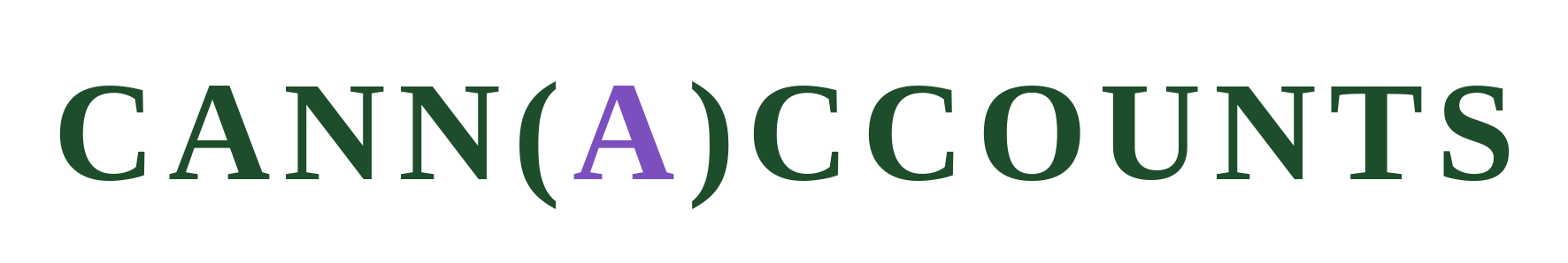 The image features the word 'CANNACCOUNTS' with a purple 'A' inside parentheses replacing the letter 'A' in the word.