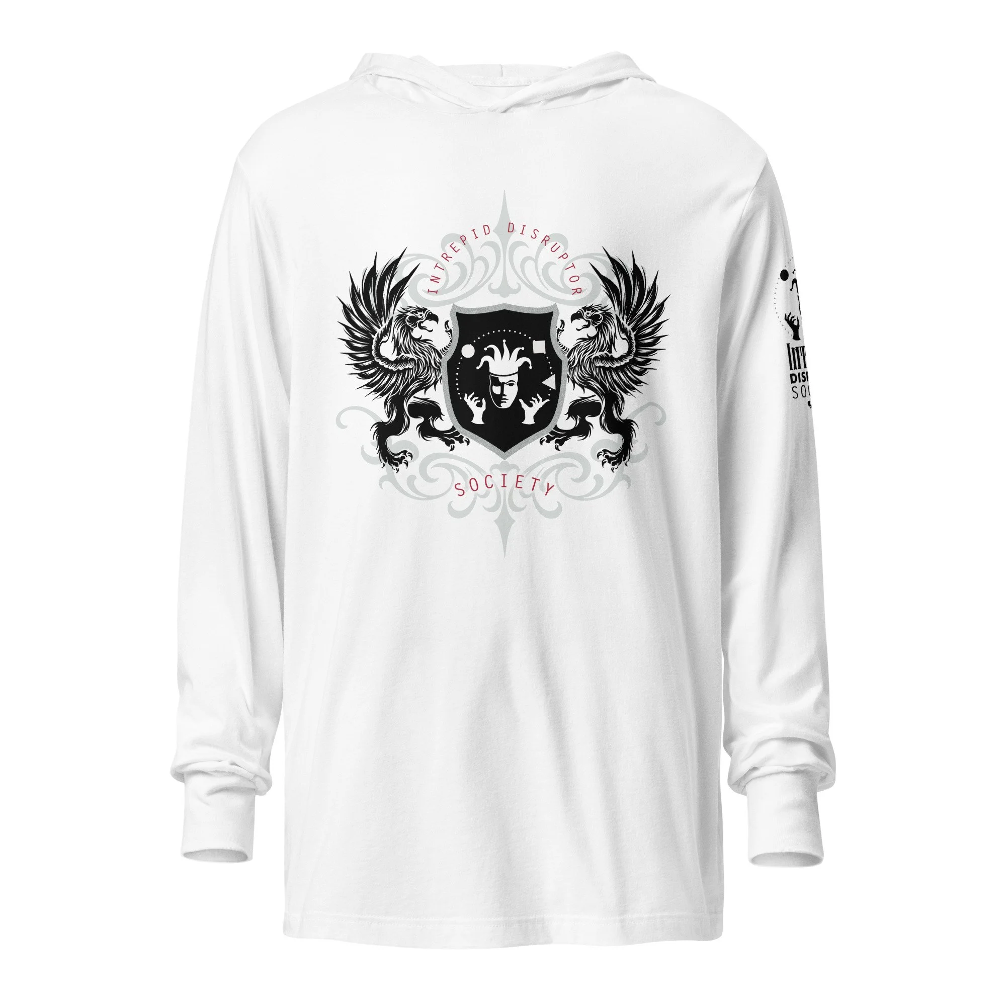 Hooded Long-Sleeve Tee • Griffin Heraldry Front • Quotes Back • Sleeve Logo