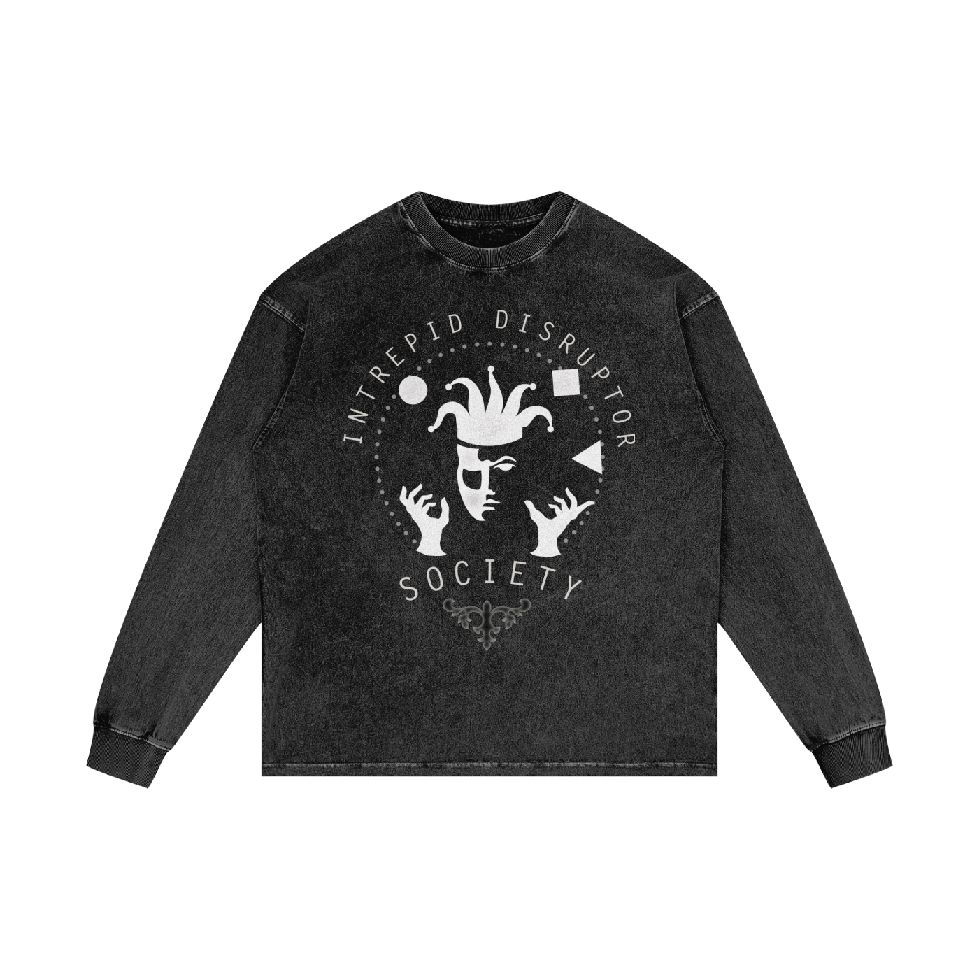 Acid Wash Oversize Long Sleeve T-Shirt • B/W I.D.S. Logo Front • Quotes Back