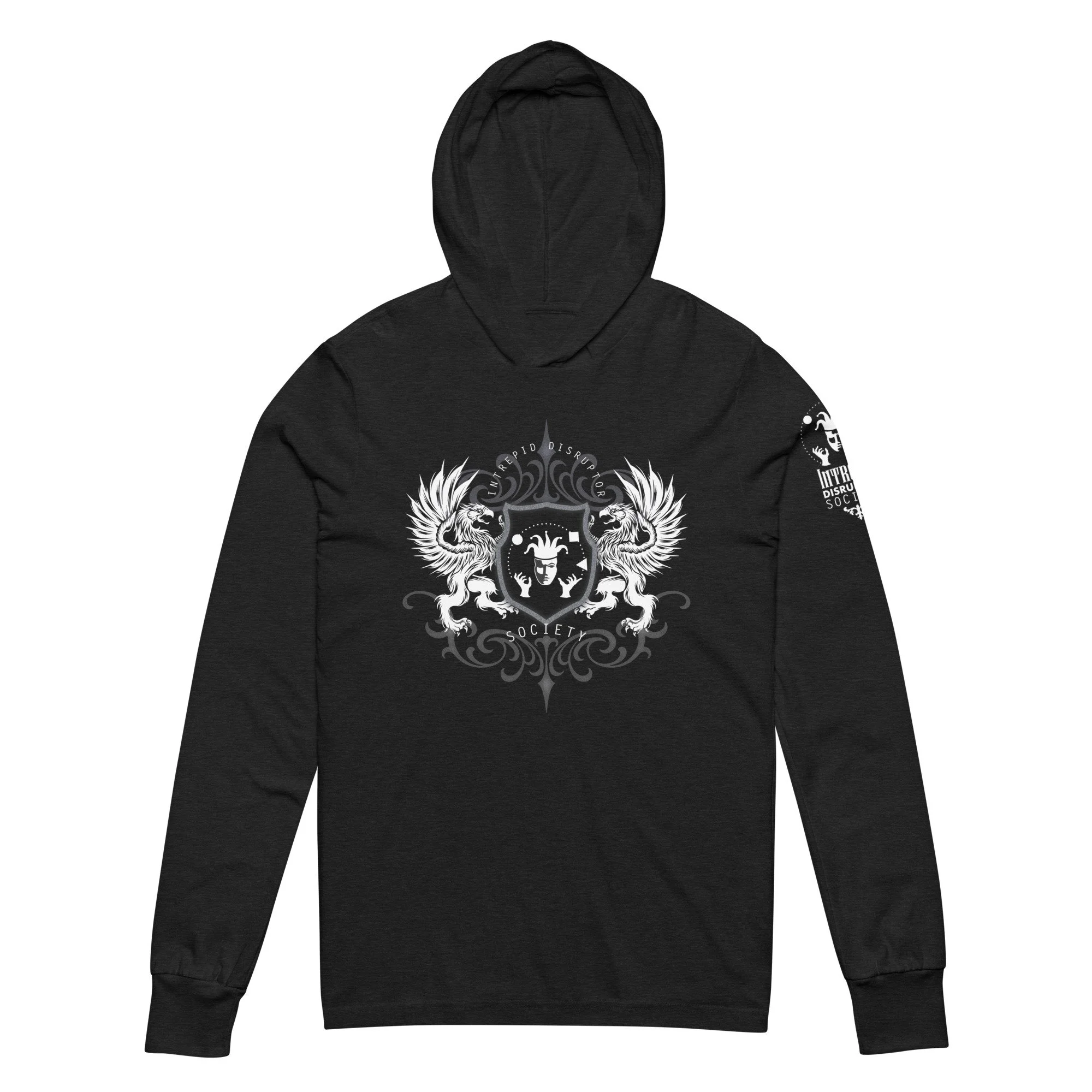 Lightweight, Hooded, Long-Sleeve T • Bella + Canvas 3512 • Griffins Heraldry • Quotes on Back • Logo Left Sleeve