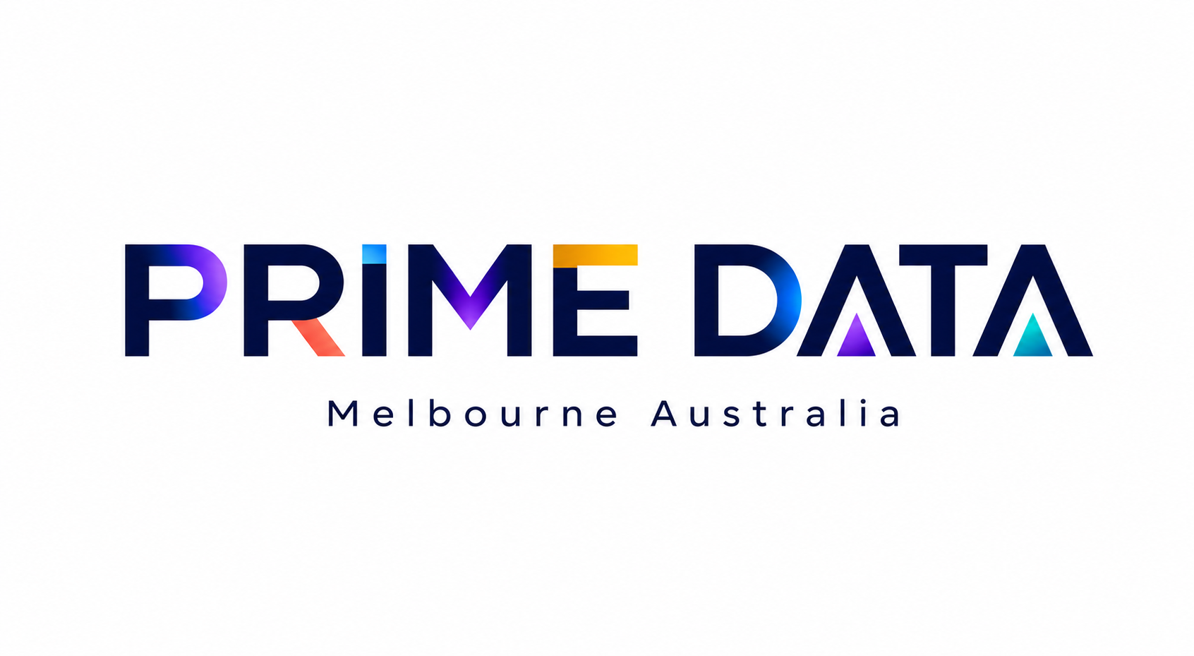 Logo for PRIME DATA Melbourne Australia, with stylized text and colorful accents.