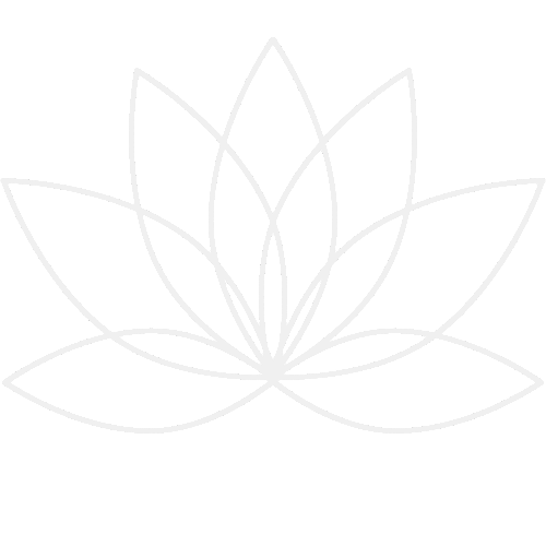 Illustration einer stilisierten Lotusblume mit weißen Linien auf schwarzem Hintergrund.