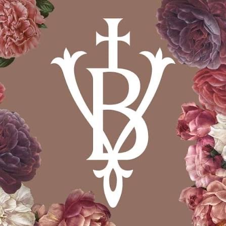 Logo élégant avec lettres stylisées 'V' et 'D' entouré de fleurs roses et violettes sur fond beige