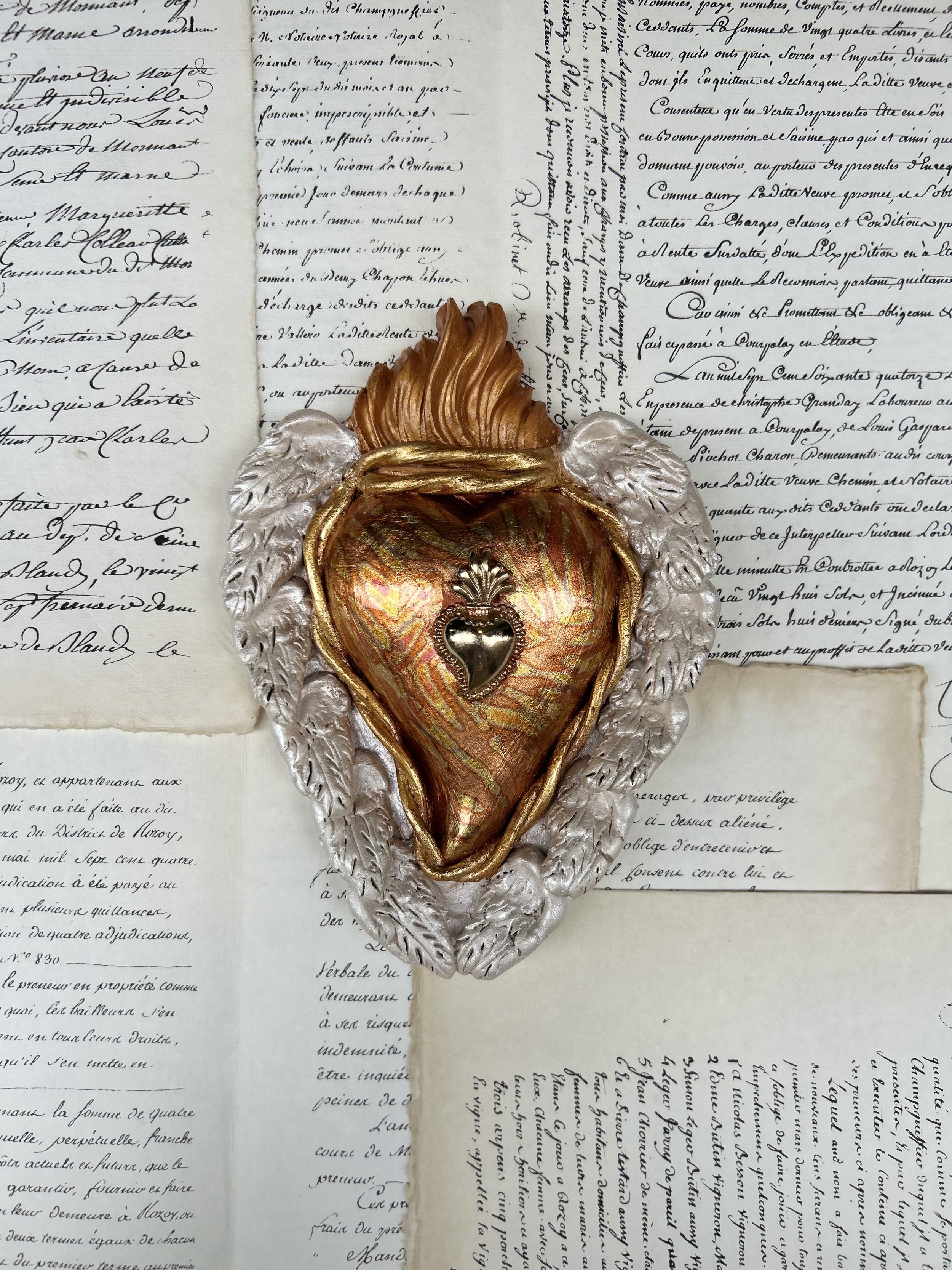 Coeur L Blanc & Doré goutte