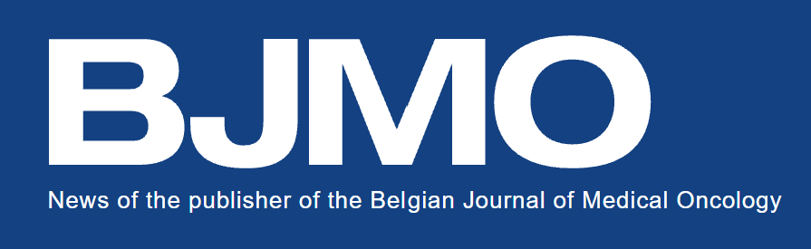 Logo for BJMO, the Belgian Journal of Medical Oncology, with white text on a blue background.
