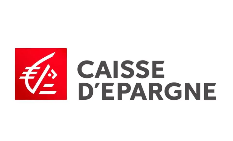 Logo de la Caisse d'Épargne avec un symbole en forme de feuille stylisée et le texte 'CAISSE D'EPARGNE'