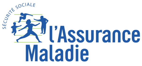 Logo de l'assurance maladie de la sécurité sociale avec des silhouettes de personnes en mouvement.
