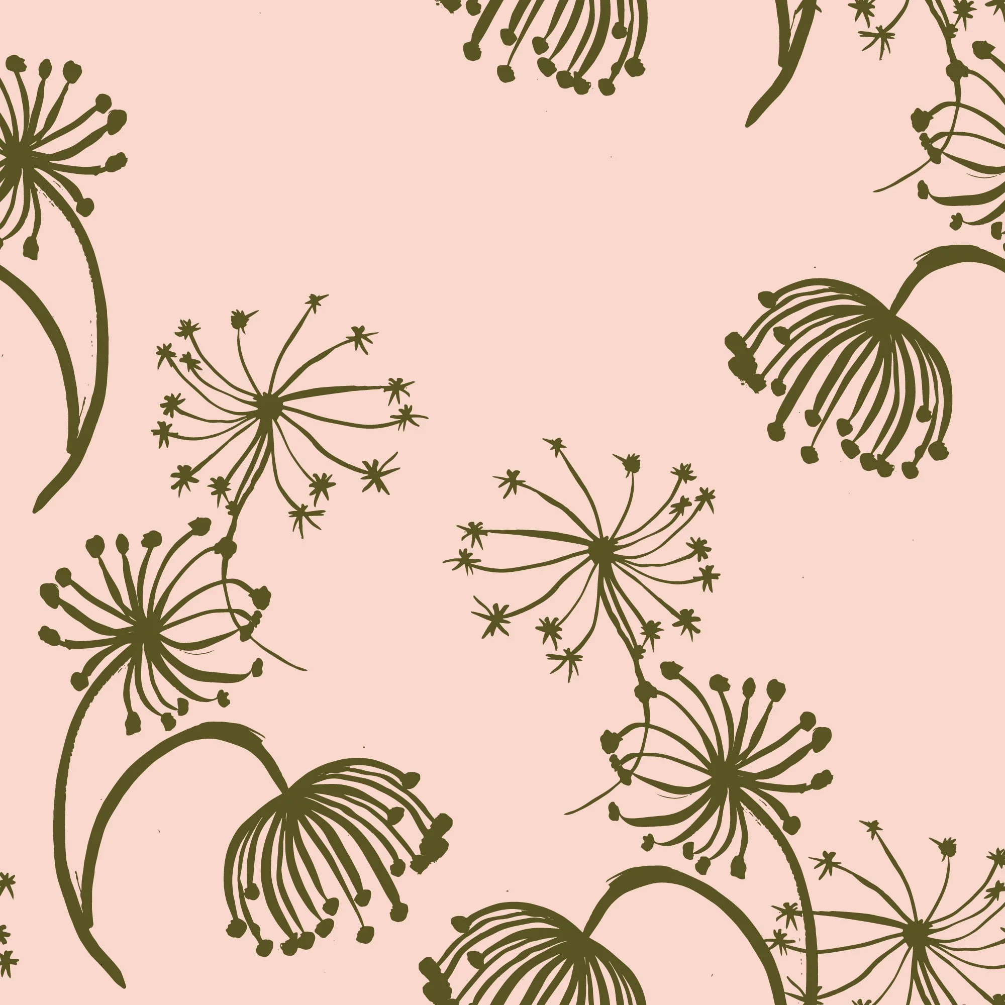 Moss Green Queen Anne's Lace on Vintage Pink