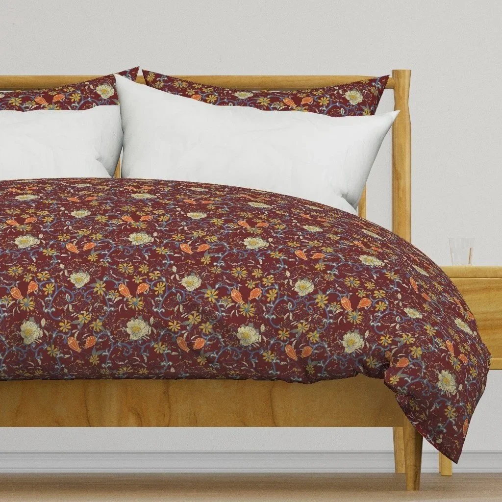 Art Nouveau floral on a rich burgundy background for home decor & wallpaper