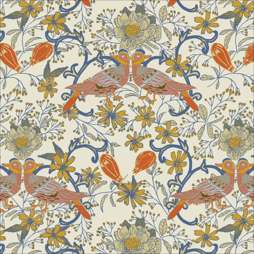 Scrollwork birds & floral 