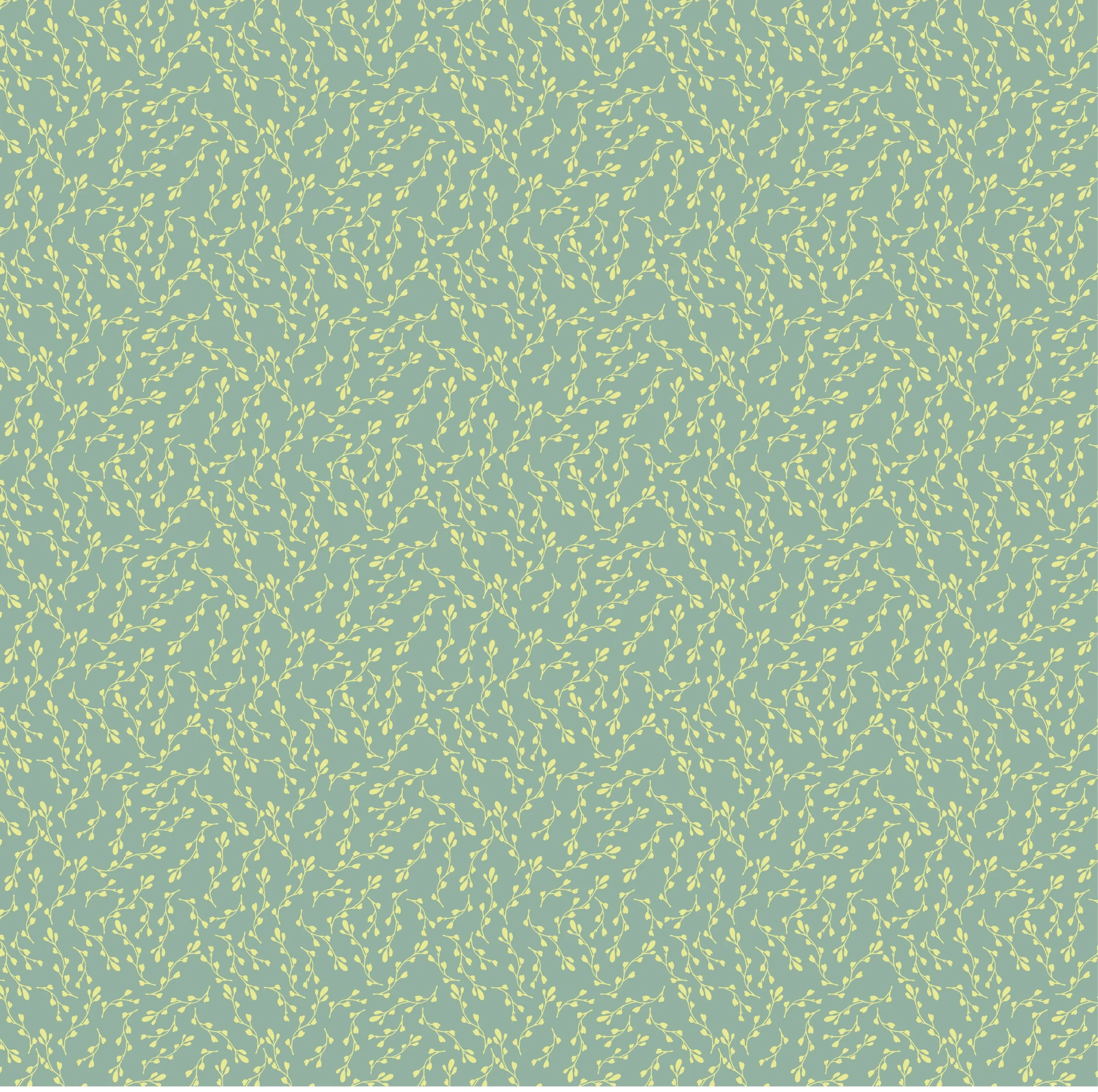 A pattern of yellow leaves and branches on a muted blue-green background.