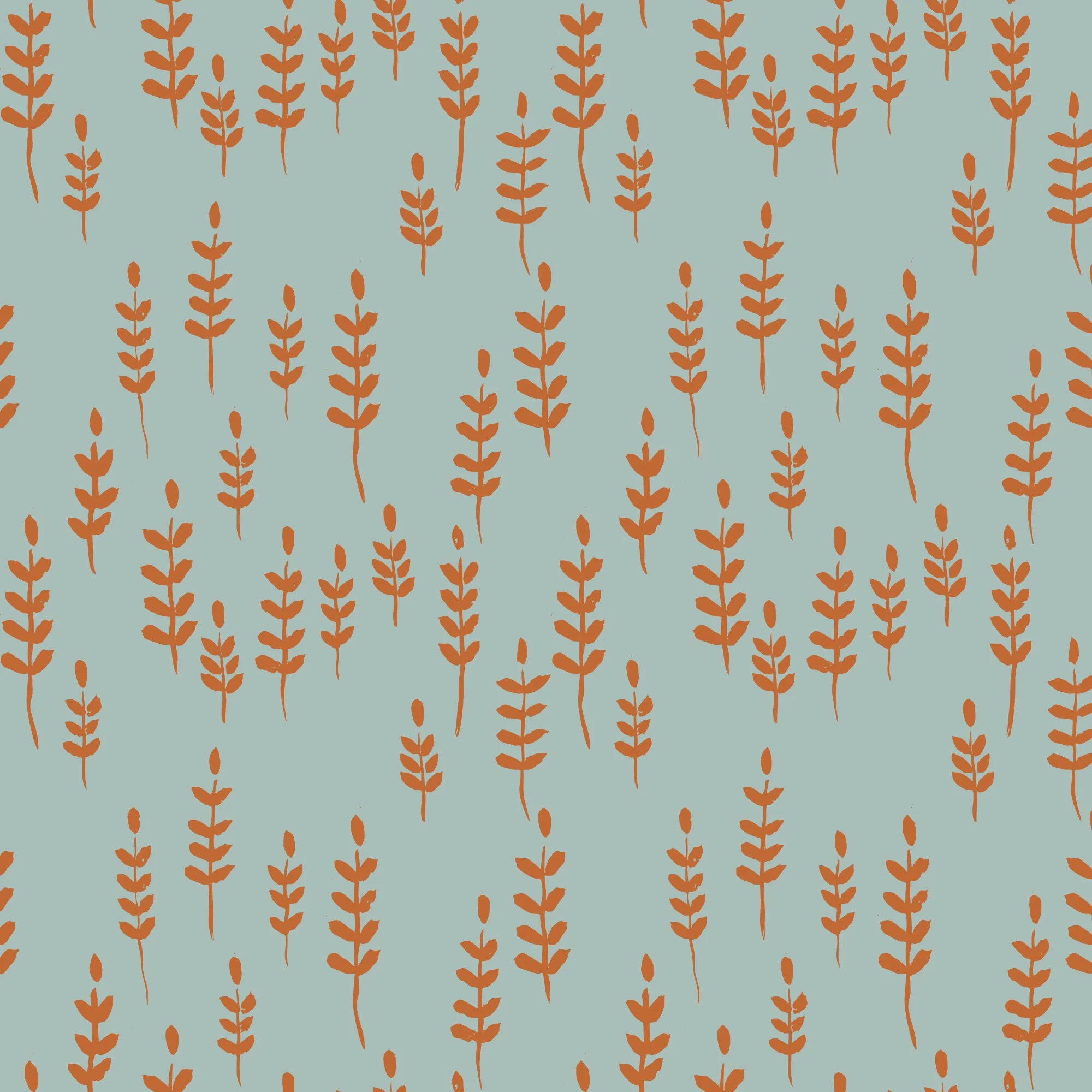 Terracotta Ferns on Vintage Blue