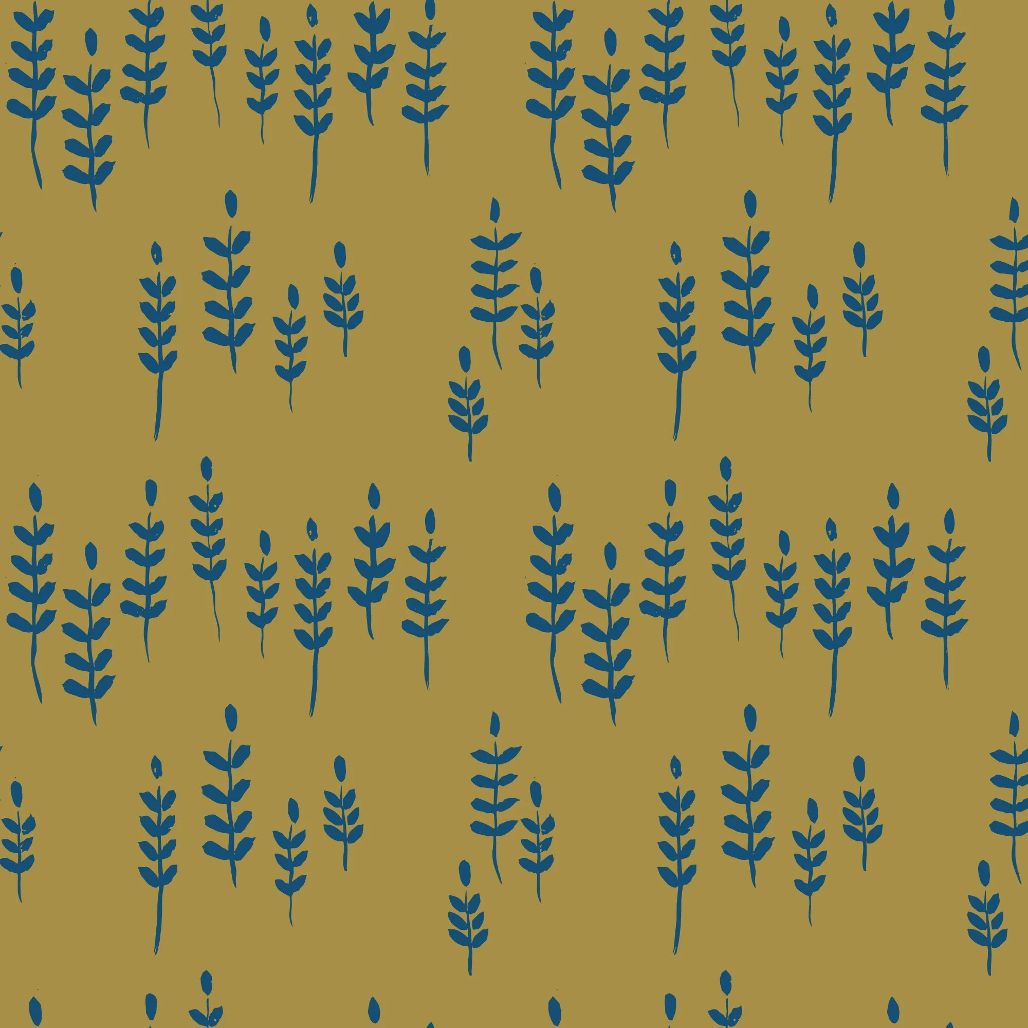 Blue Ferns on Olive Green 