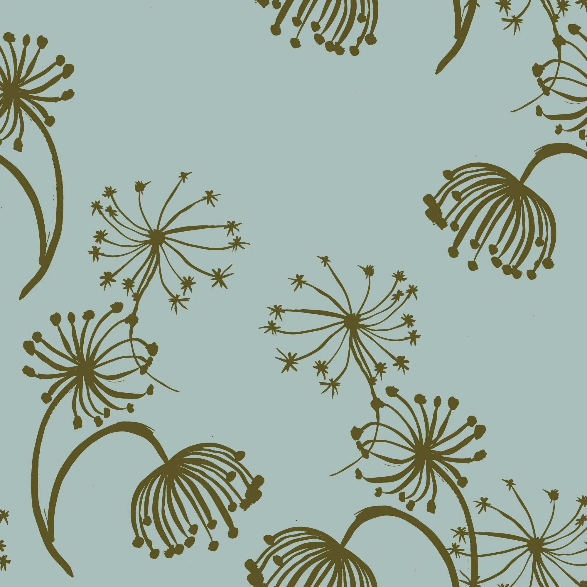 Moss Green Queen Anne's Lace on Vintage Blue