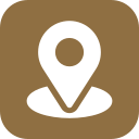 Icon of a map pin or location marker on a brown background.