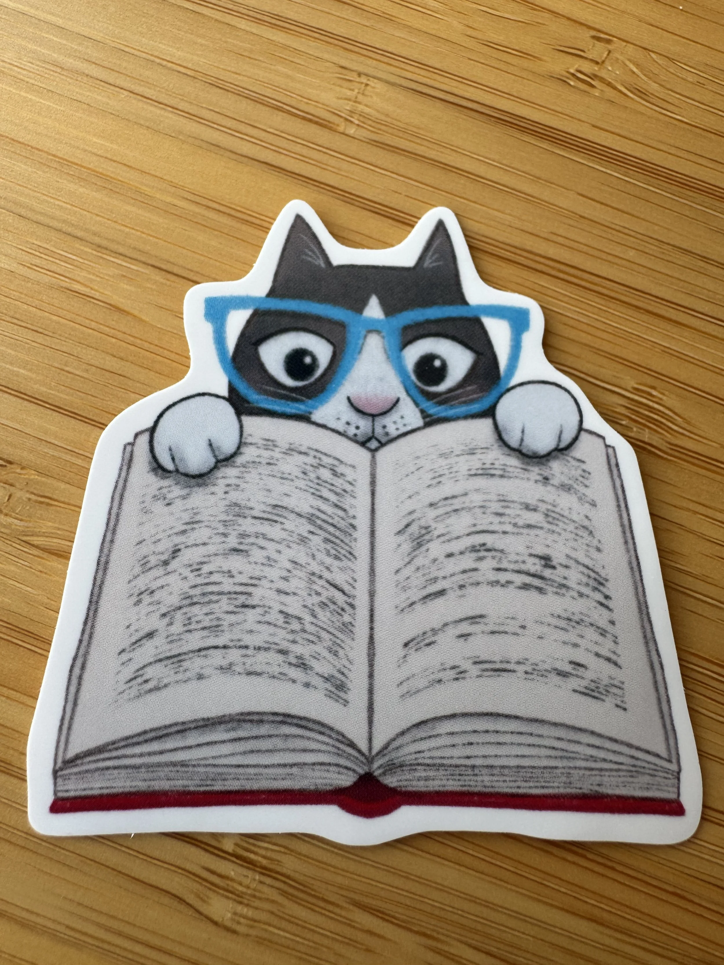 Cat reading a book vinyl sticker