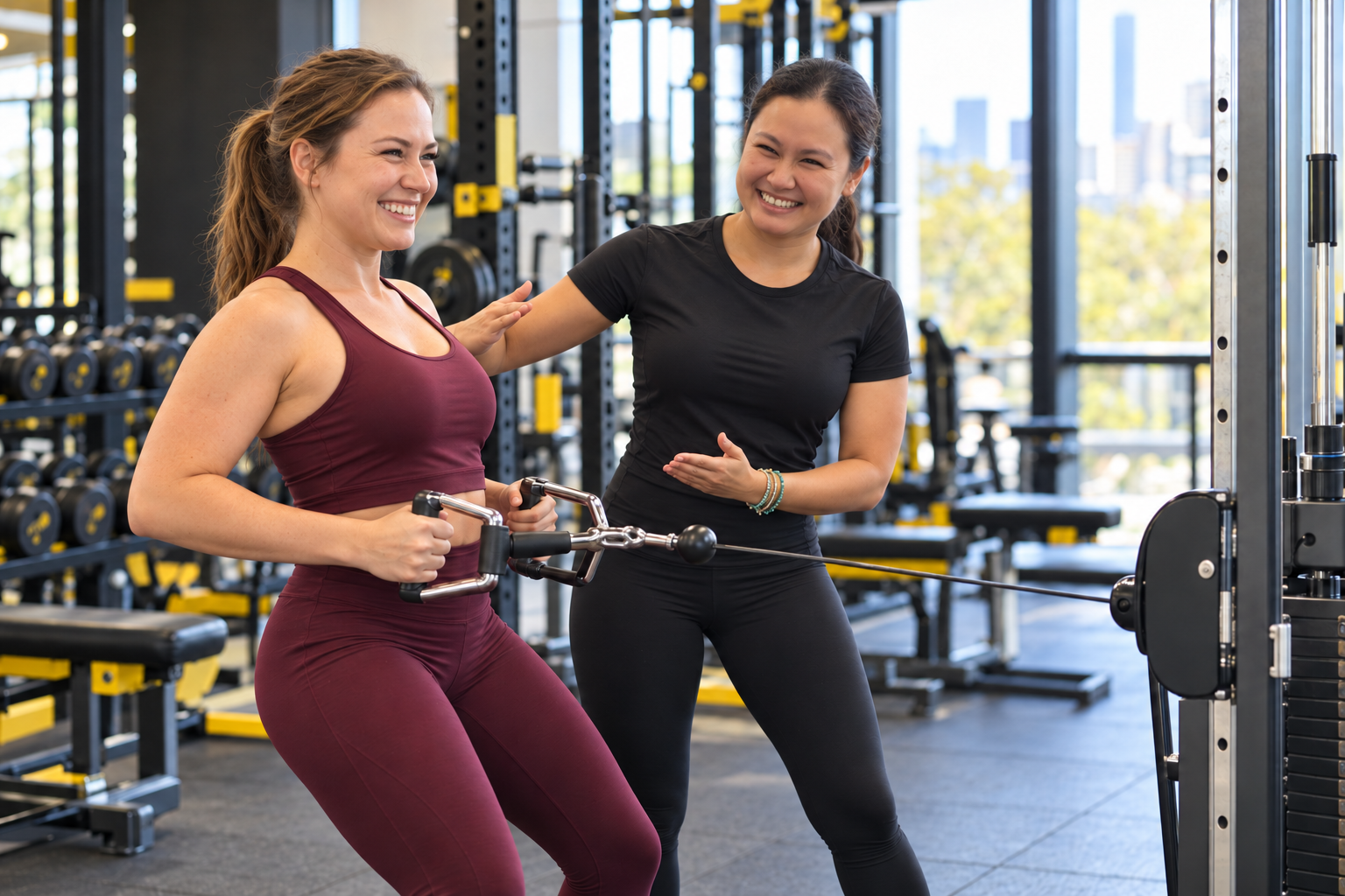 Client receiving individual exercise guidance from personal trainer Vera Yazid in Sydney