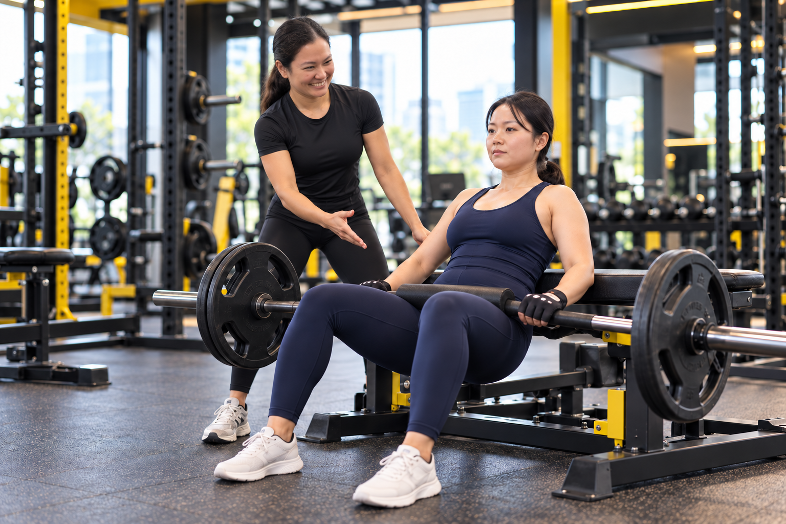 Personal trainer Vera Yazid coaching a client during a private strength session in Sydney