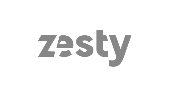 The Zesty logo with stylized text in black on a white background.