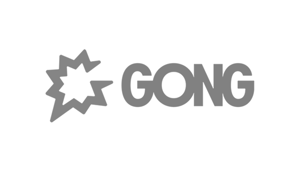 Gong logo with stylized sound effect icon.